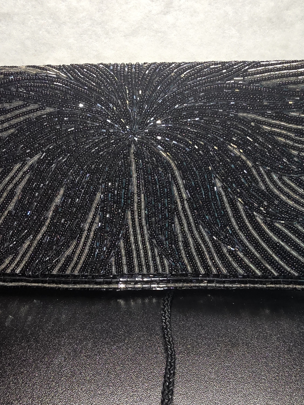 Carla Marchi Black Beaded Evening Clutch with Radiant Stitch Detailing
